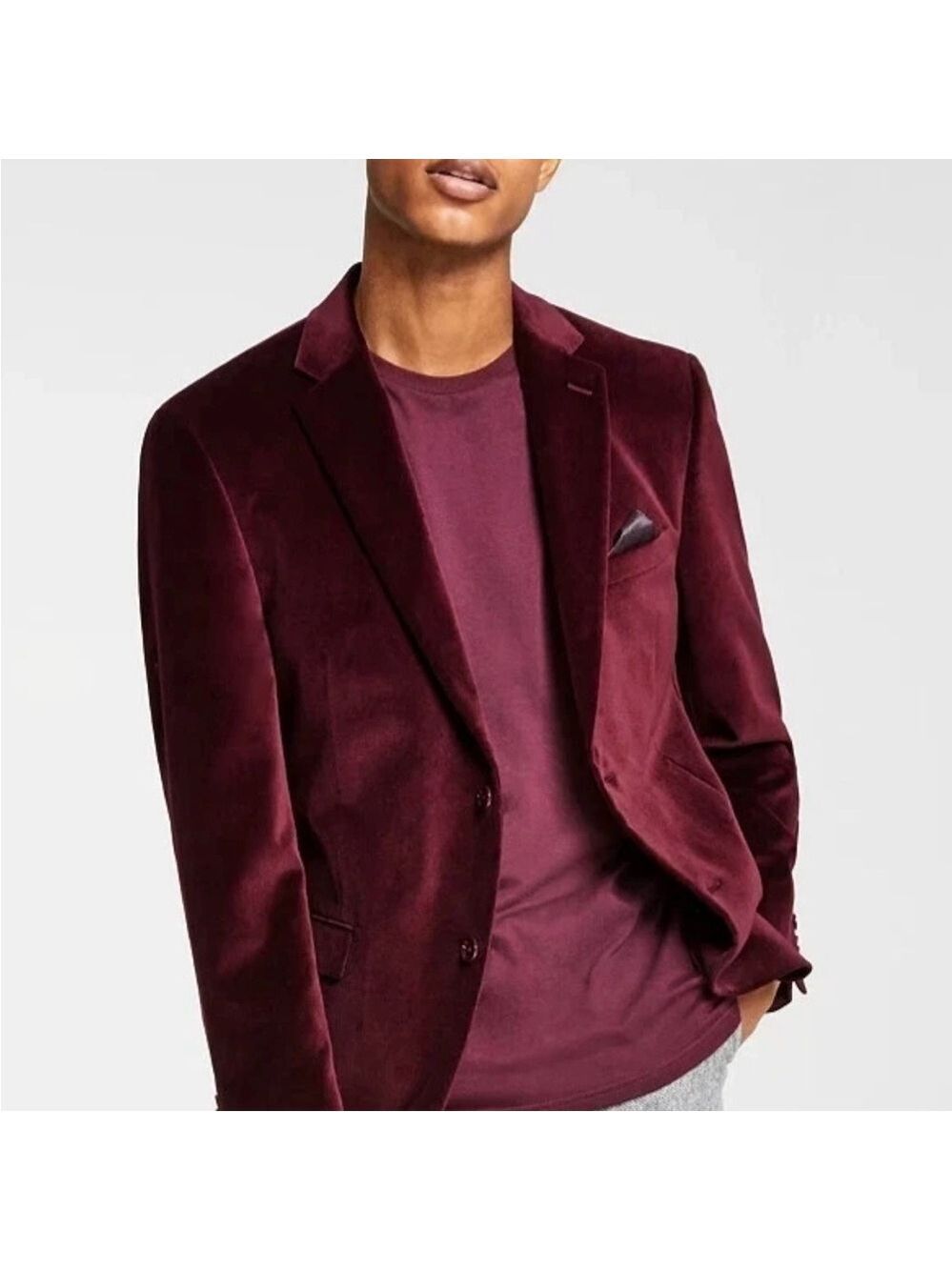 Alfani Men's Slim-Fit Solid Velvet Sport Coat Blazer Burgundy 36 Reg